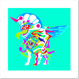 light eye in the sky in kaiju sphinx madness ecopop mexican patterns and colors Posters and Art